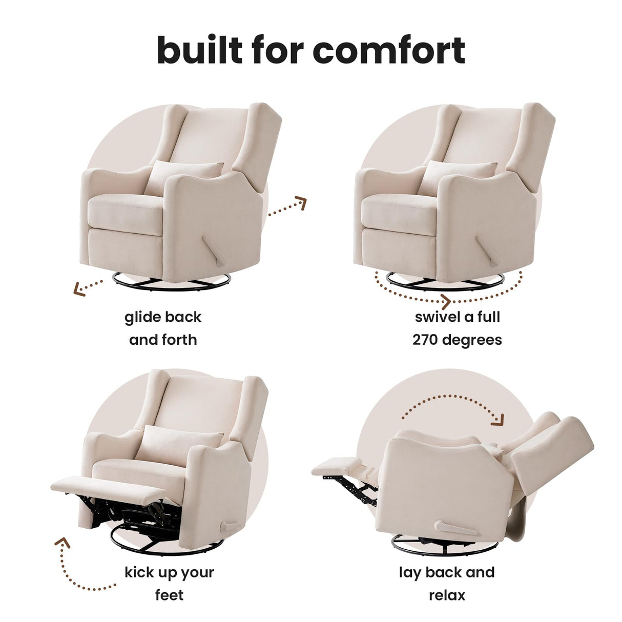 Harkawon Wingback Glider Rocking Recliner, Swivel Rocker Recliner Chair, Nursery Rocking Chair, Fabric Chair with Lumber Support, High Back, Deep Seat, for Living Room, Bedroom, Beige Harkawon