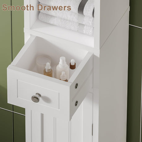 ChooChoo Narrow Bathroom Storage Cabinet with Adjustable Shelves, Tall Storage Cabinet with 2 Doors and 1 Drawer, Freestanding Cupboard for Small Spaces, White ChooChoo