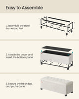 SONGMICS Velvet Storage Ottoman Bench, Foot Rest with Legs, 15.7 x 43 x 15.7 Inches, End of Bed Bench, Storage Chest, Load up to 660 lb, for Living Room, Bedroom, Entryway, Cream White ULSF089W01 SONGMICS