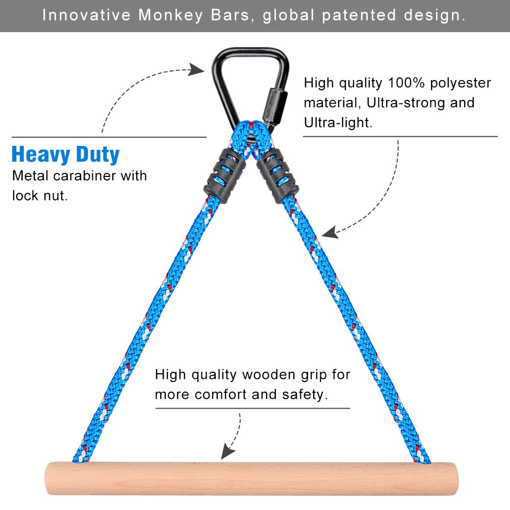 BeneLabel 3 Ninja Monkey Bars Obstacle, Obstacle Course Bars, Outdoor Play Set, Swing Accessory Set, Obstacle Course for Training Equipment, Great for Kids and Youth, 250LB Capacity BeneLabel