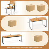 Tangkula 6 Pieces Outdoor Acacia Wood Dining Set, Patio Table and Chairs Set with Bench for 6-7 People, Outdoor Dining Furniture Set with 2" Umbrella Hole for Garden, Backyard and Poolside Tangkula