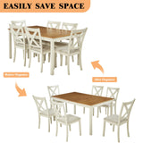 LUXOAK 7-Piece Farmhouse Solid Wood Dining Table Set with 6 Chairs, 60" Rectangular Dining Table & Chair Set for 6 People, Dining Table with Wood Legs, Table Set for Dining room, Kitchen, Rustic Cream LUXOAK