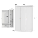 Homsee White Wardrobe Armoire Wooden Closet with 3 Doors, 5 Storage Compartments, 2 Hanging Rods & Decorative Handles for Bedroom Homsee