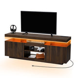 HOMMPA LED TV Stand with Power Outlets for up to 70" TV Modern Entertainment Center with Storage, Gaming TV Consoles with LED Lights Game Cabinet for Living Room Walnut HOMMPA