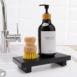 Small Bathroom Counter Organizer Tray Decorative Wood Display Pedestal Stand Kitchen Counter Soap Tray Wooden Risers for Bathroom Sink Accessories Vanity Black Bathroom Decor Dish Soap Holder Renawe