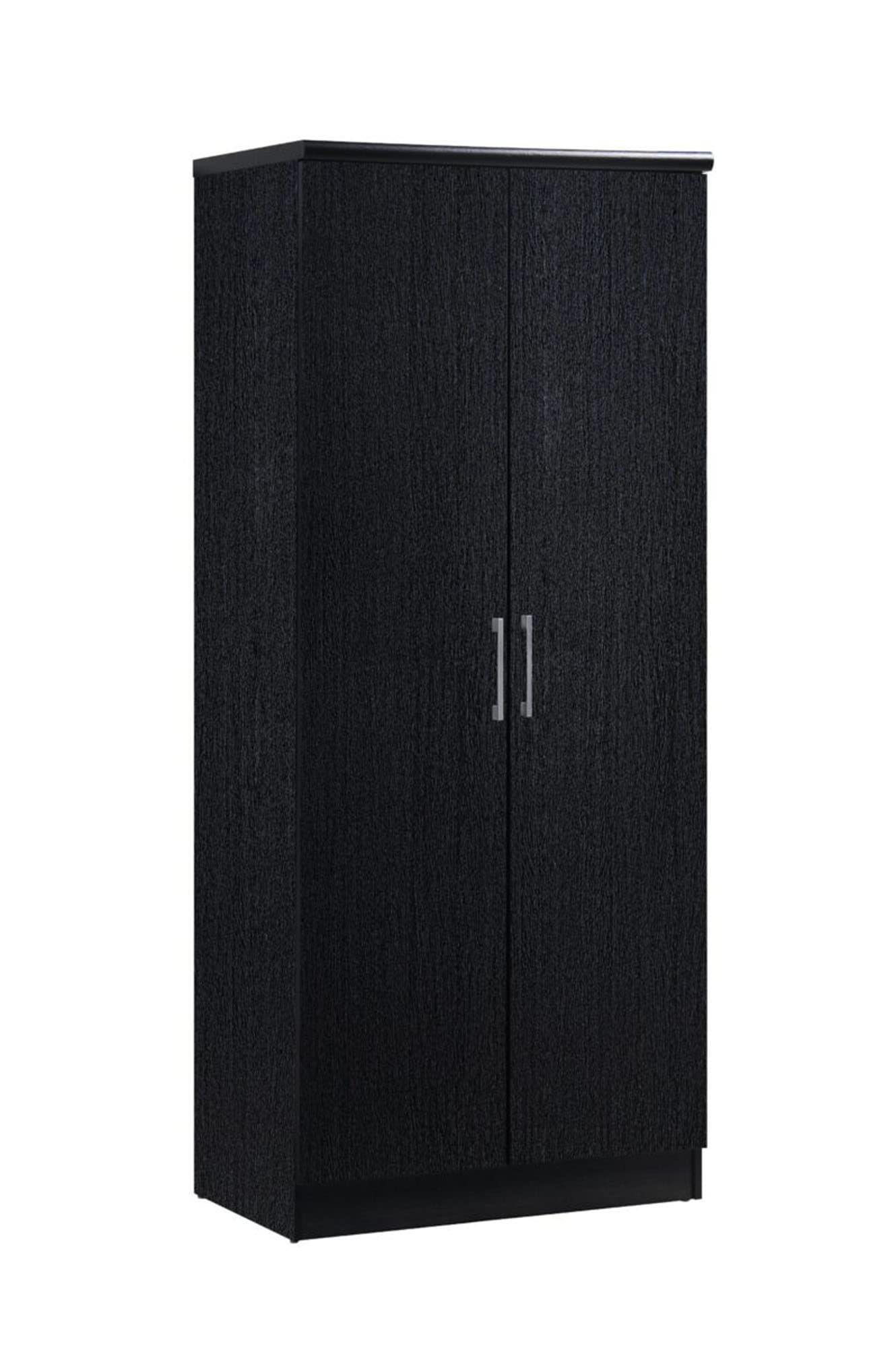 HODEDAH IMPORT 2 Door Wardrobe with Adjustable/Removable Shelves & Hanging Rod, Black - WoodArtSupply