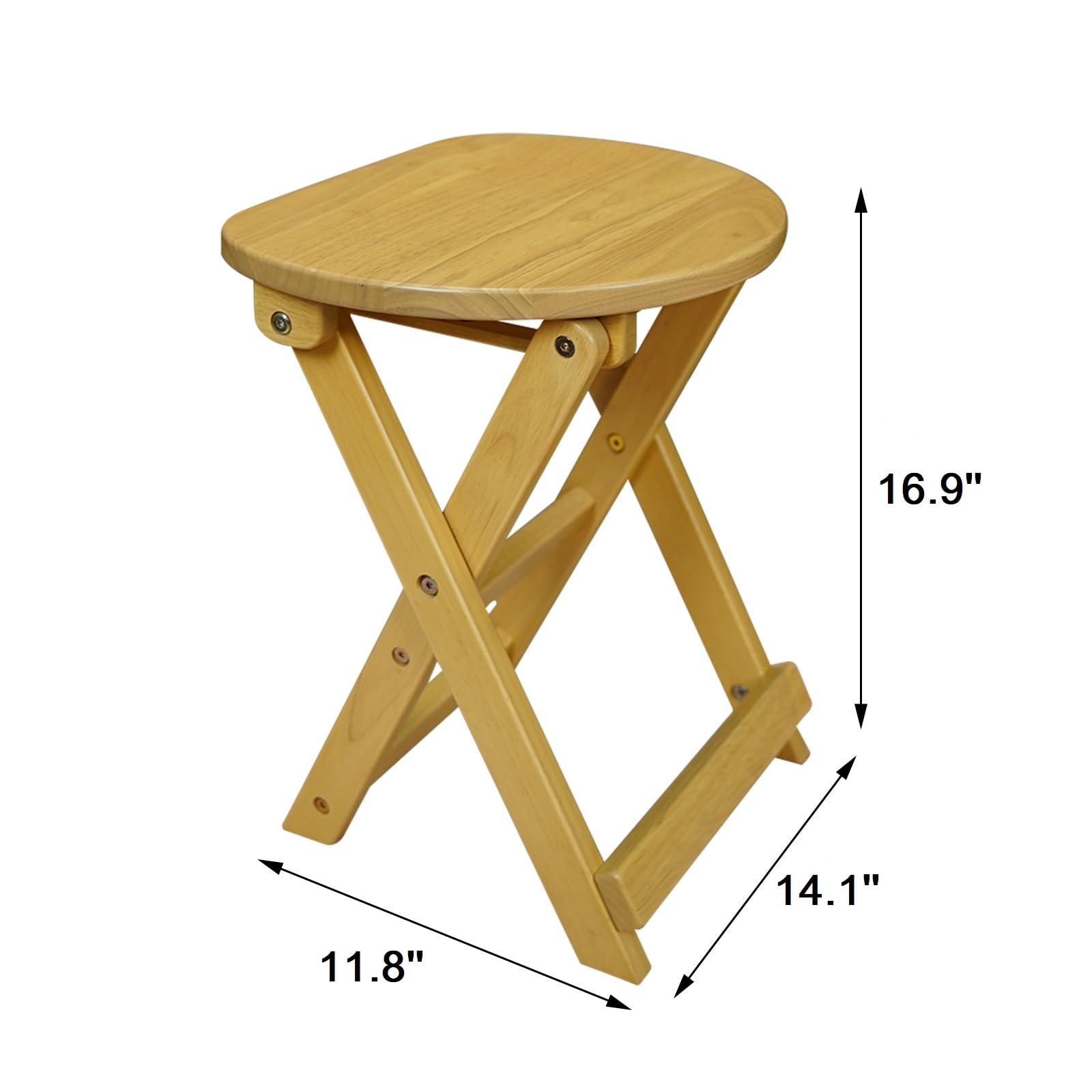 Vlush Solid Wood Folding Stool, Rubberwood Portable Chair with Handle, Sturdy Semi-Circular Folding Stool Chair for Dorm Room, Living Room, Bedroom and Outdoor Dining Fishing. Balcony-Natural - WoodArtSupply