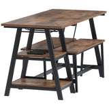 soges 3 Pieces Kitchen Dining Table Set for 4, Breakfast Table Set with 2 Benches, 4-Person Wooden Dinette with Wine Shelf and Glass Holder, Rustic Brown 10CZWKDS04TW140 soges