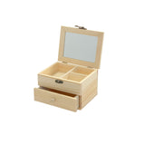 3 Pack Unfinished Wooden Jewelry Box (6x4.7x4 in) Natrural Wood Surface Chest With Glass Mirror Small 1 Drawer Cregugua