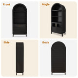 BOMETAO 70" Tall Arched Cabinet, 5-Tier Arch Bookshelf Bookcase with Open & Adjustable Shelves, Glass Door & Metal Handle, Pantry Display Storage Cabinets Cupboard for Kitchen, Living Room, Black BOMETAO