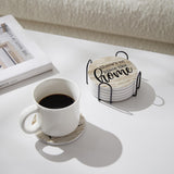 Hoomey Coasters for Drinks, Set of 6 Absorbent Drink Coasters with Holder, Rustic Ceramic Drink Coasters with Cork Backing for Table Protection, Housewarming Gifts, Farmhouse Décor Hoomey