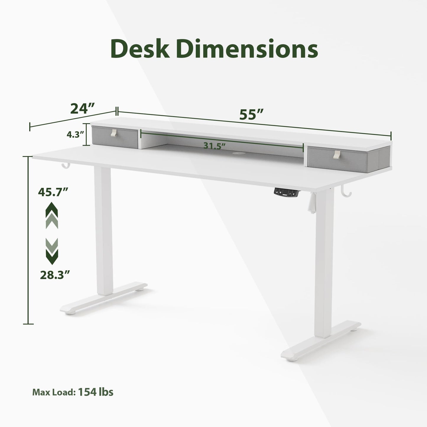 Agilestic 55 x 24 Inches Electric Standing Desk with 2 Storage Drawers, Stand Up Desk Adjustable Height, Sit and Stand Computer Table with Splice Board, White