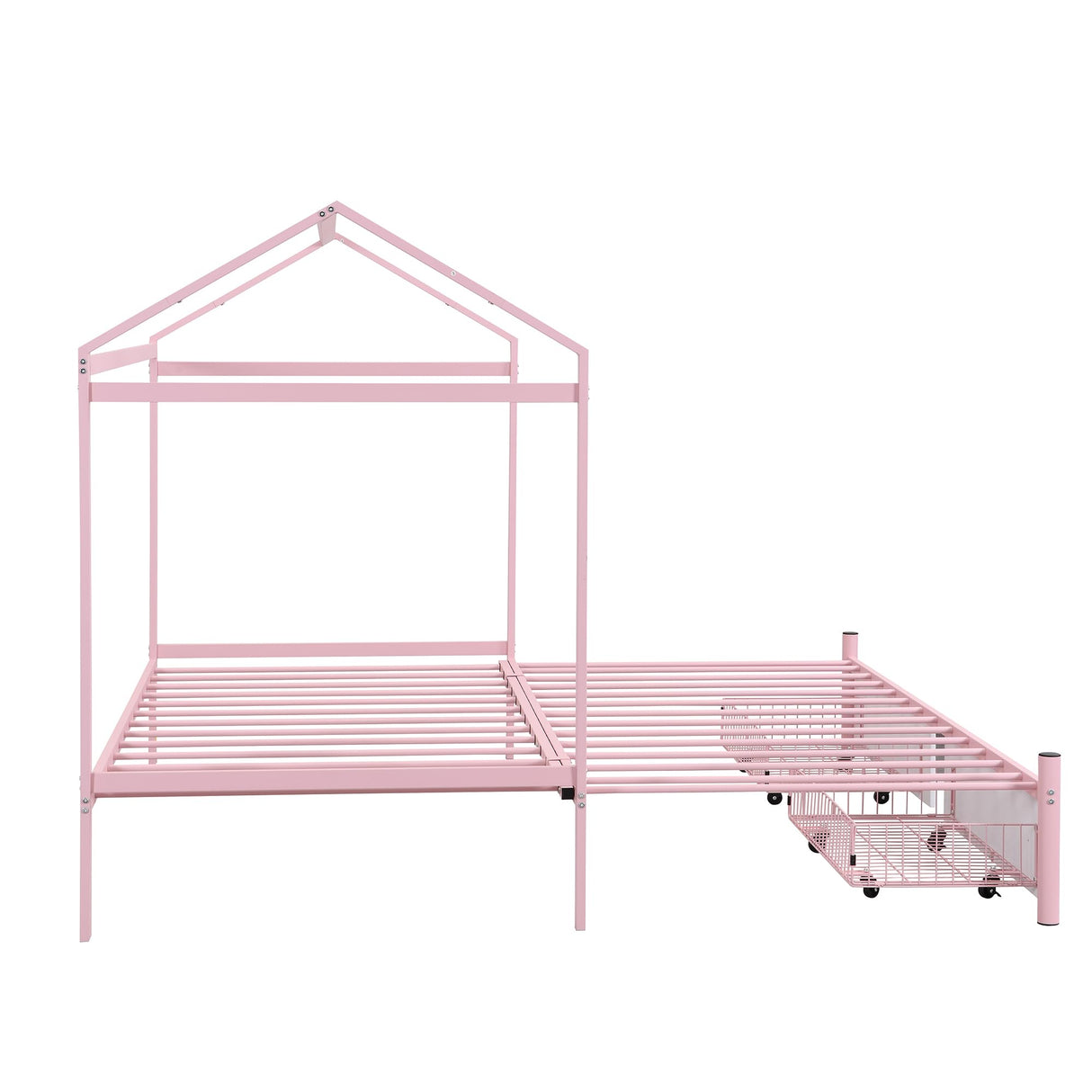 HZSMHDZKJ Twin XL to King Metal Twin Size House Platform Bed with 2 Storage Drawers,Modern Bed Frame with Roof for Kids Teen Girls Boys Bedroom Furniture,No Box Spring Needed (Pink-010, Twin XL) HZSMHDZKJ