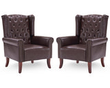 MOJAY Mid-Century Modern Living Room Chairs Set of 2, Upholstered Faux Leather Accent Chairs Club Arm Chair, Single Sofa Chair with Solid Wooden Legs for Bedroom Study Home Office Lounges(Caramel) MOJAY