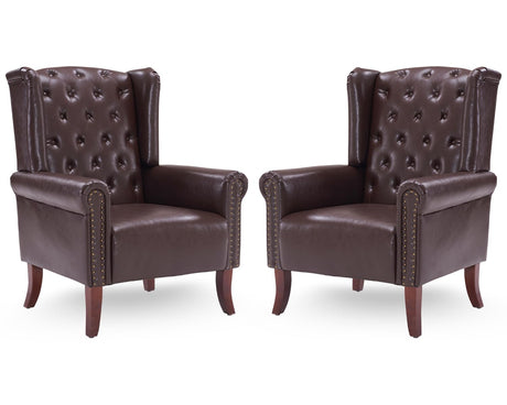 MOJAY Mid-Century Modern Living Room Chairs Set of 2, Upholstered Faux Leather Accent Chairs Club Arm Chair, Single Sofa Chair with Solid Wooden Legs for Bedroom Study Home Office Lounges(Caramel) MOJAY