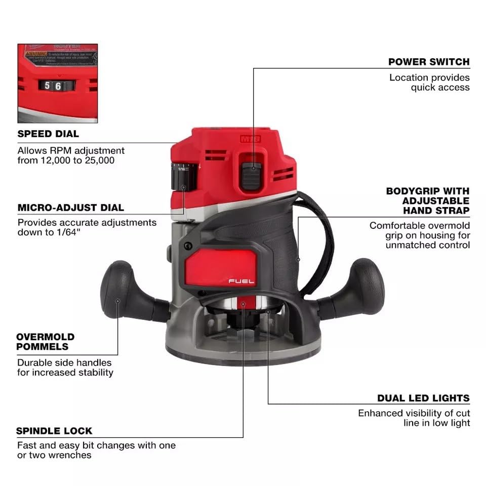 2838-20 for Milwaukee M18 FUEL 18V Cordless 1/2" Router Length 10.9 in Height 8.3 in Width 6 in (Tool Only) LZTTYPTBH