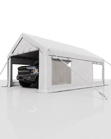 GarveeLife 10x20 Ft Carport, Car Port with 200g PE Tarp, Roll-Up Doors, and 4 Windows, for Sedans, Bass Boats, Motos, ATVs, and SUVs, White GarveeLife