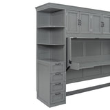 LUMISOL Twin Size Murphy Bed, Hidden Wall Bed with Wardrobe, Cabinet and Desk for Bedroom, Guestroom, Apartment, Grey LUMISOL
