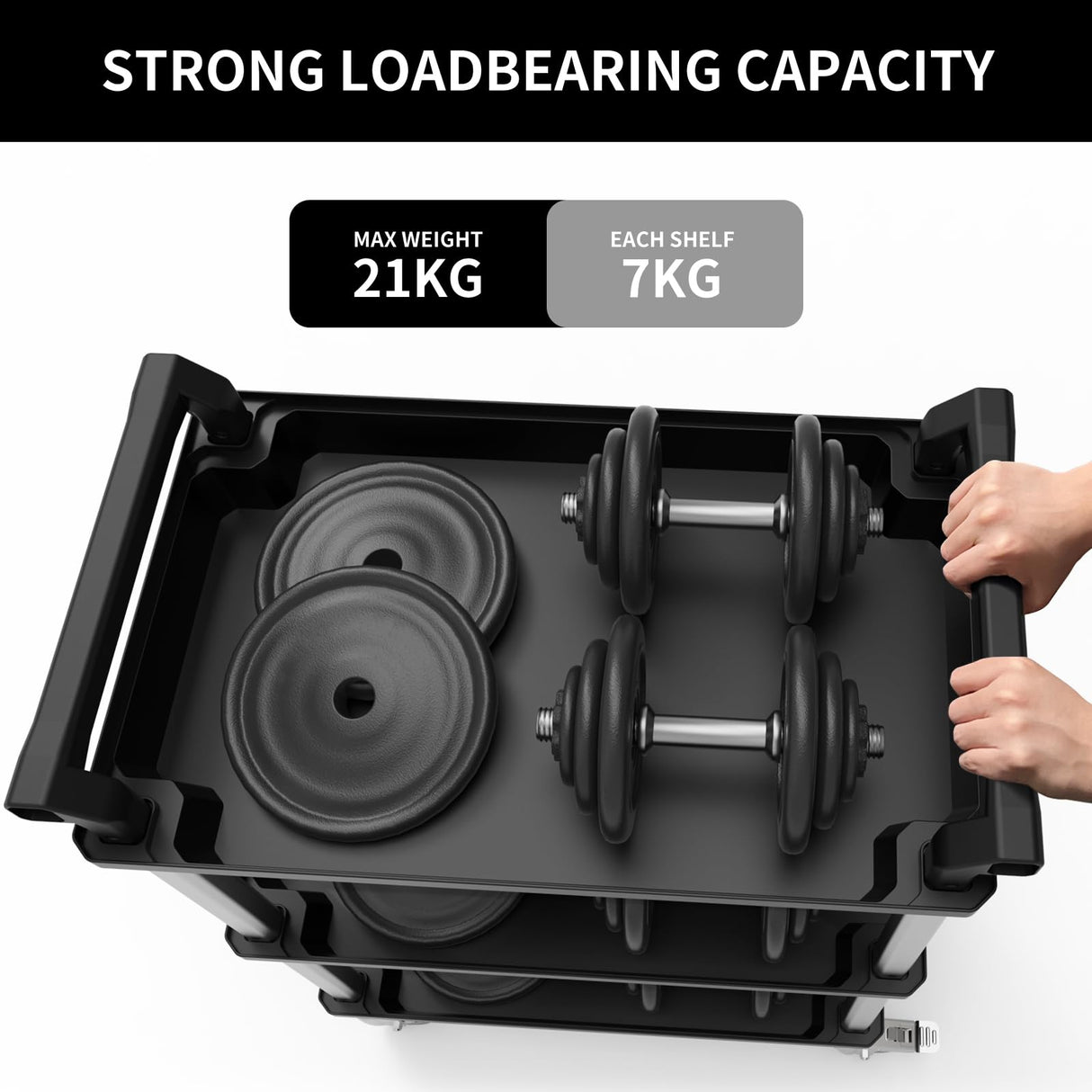 3-Tier Rolling Utility Cart with Wheels, Portable Garage Tool Cart for Warehouse Office Home, Food Utility Service Cart for Restaurant, Kitchen, Office, Plastic Push Cart, 25.6" x 14.6" x 34.3" ONCUPID