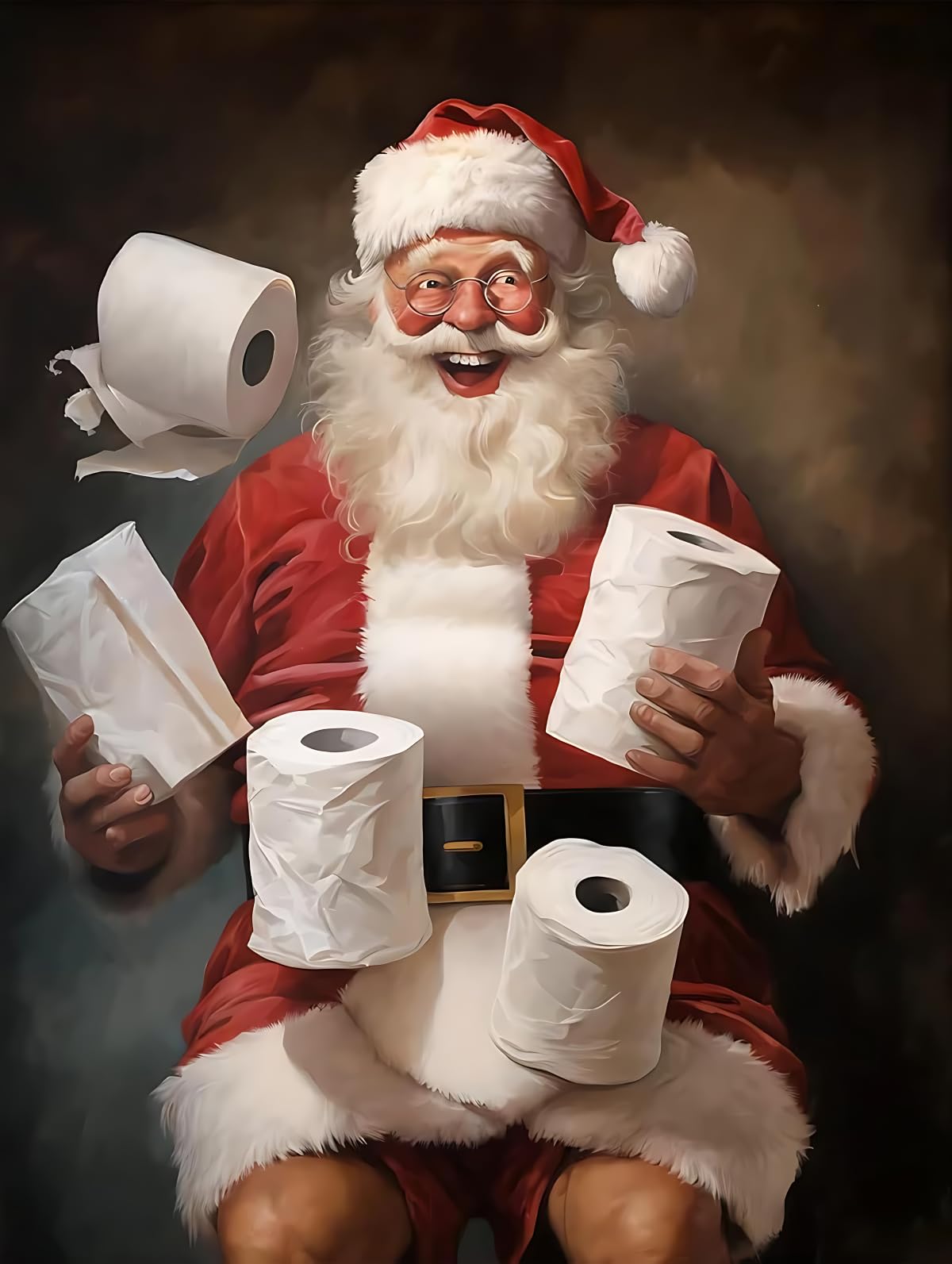 Ohhvvow Funny Christmas Diamond Art Painting Kit - Santa with Flying Toilet Paper Rolls, 5D Full Drill Round Diamonds & Tools, Holiday DIY Craft Gift for Women Men Ohhvvow
