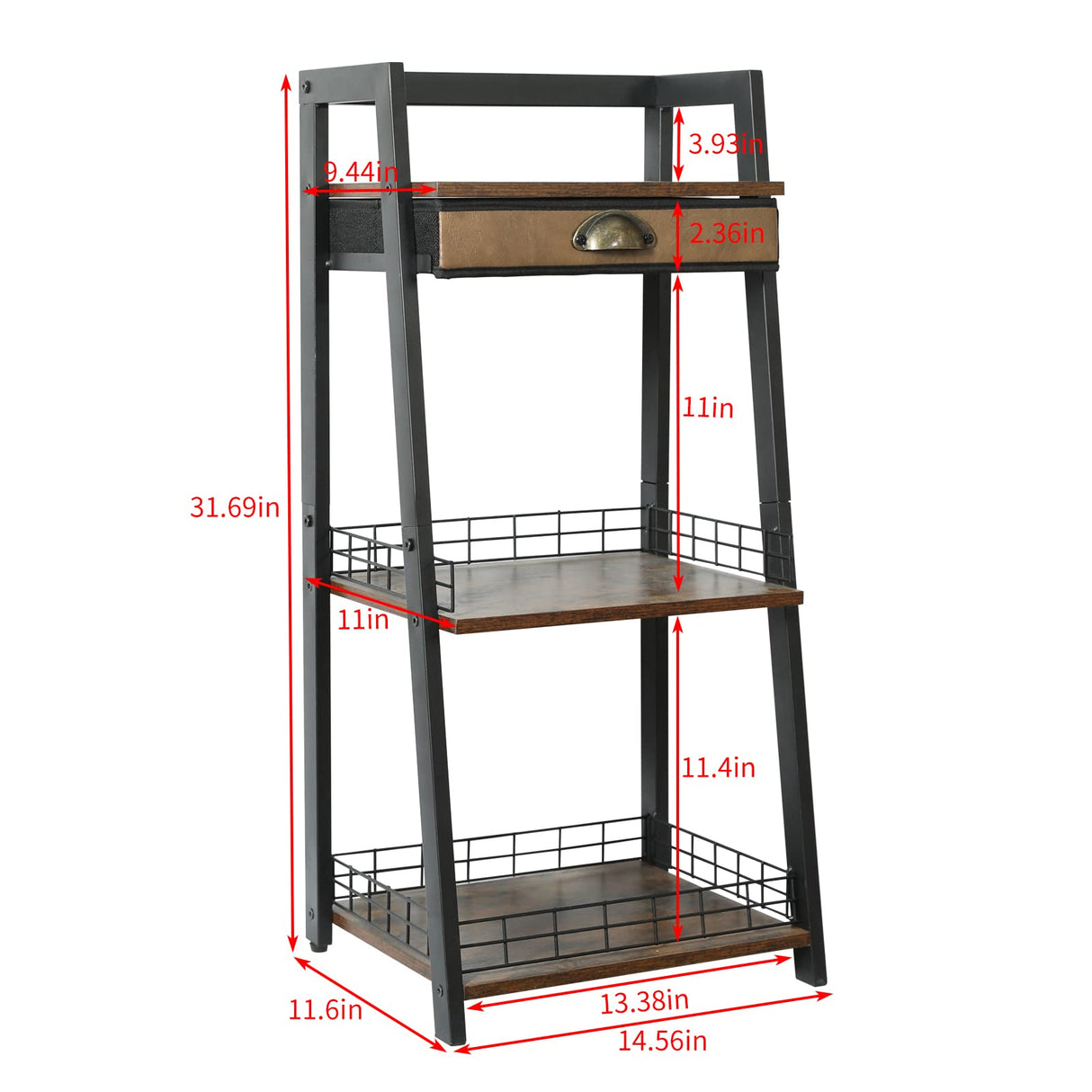 3-Tier Freestanding Bathroom Ladder Shelf with Drawer & Open Storage keomaisyto