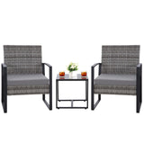 HYDRAGARDEN 3PCS Patio Furniture Set, Outdoor Wicker Bistro Conversation Set with Padded Cushions & Glass Table, Garden Rattan Chair Set for Porch Balcony Backyard (Plus Grey Wicker & Grey Cushions) EARLGROVE