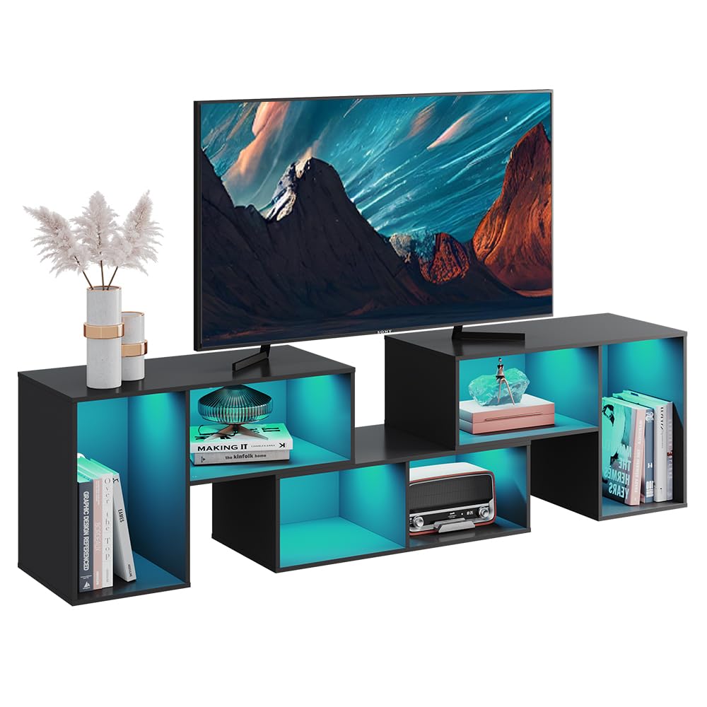WLIVE TV Stand, Deformable TV Stand with LED Strip, Modern Entertainment Center, Gaming Media 3 Pieces Console Cabinet for Living Room, Bedroom, Black WLIVE