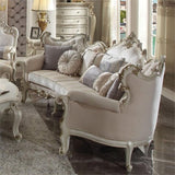 Acme Picardy Fabric Upholstered Sofa with 8 Pillows in Antique Pearl Acme