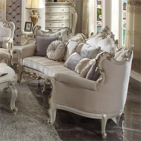 Acme Picardy Fabric Upholstered Sofa with 8 Pillows in Antique Pearl Acme