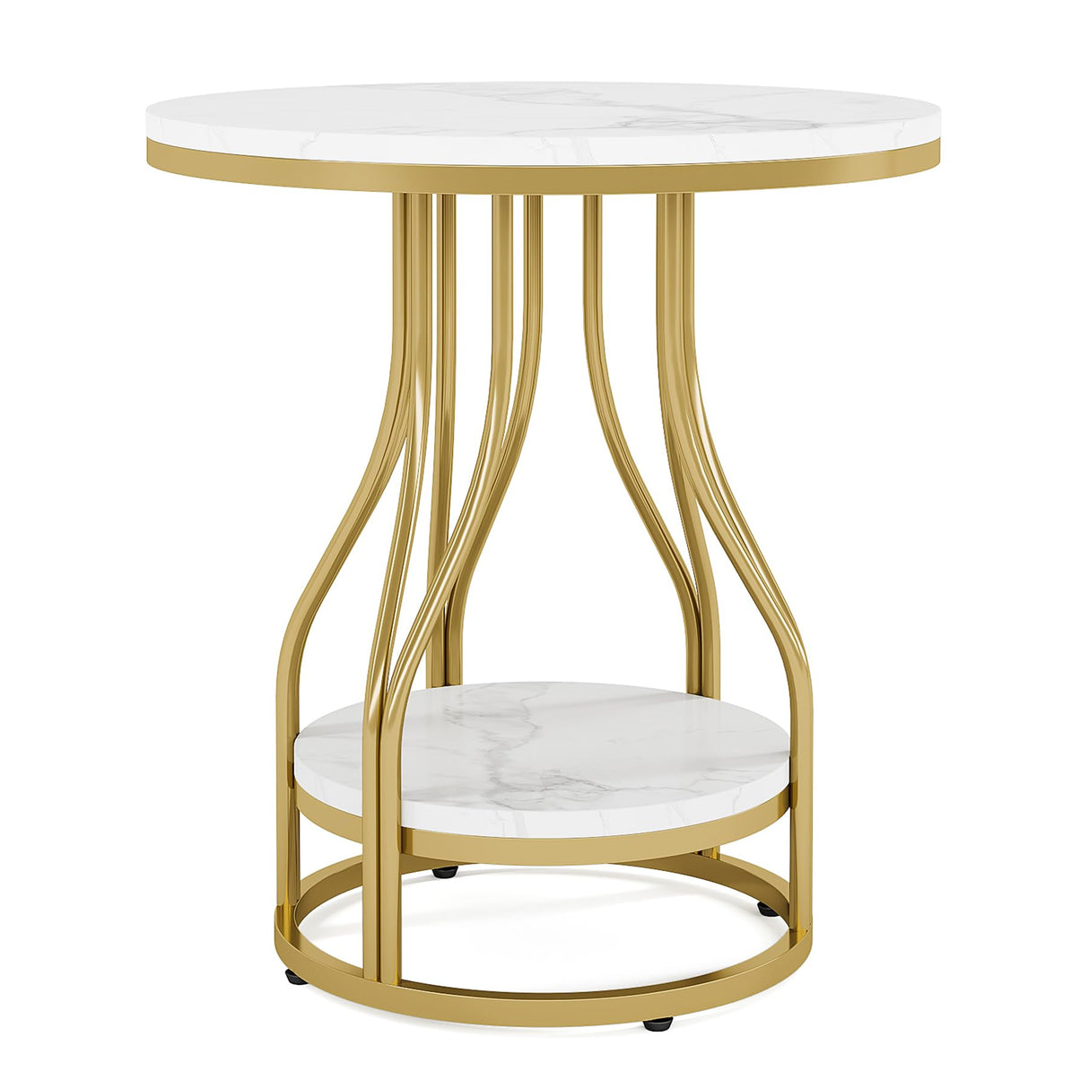 Tribesigns Round Side Table White Gold End Table 2-Tier End Table Modern Bedside Table Small Side Table with Storage for Couch Side, Sofa Side Table with Metal Frame for Living Room (1) Tribesigns