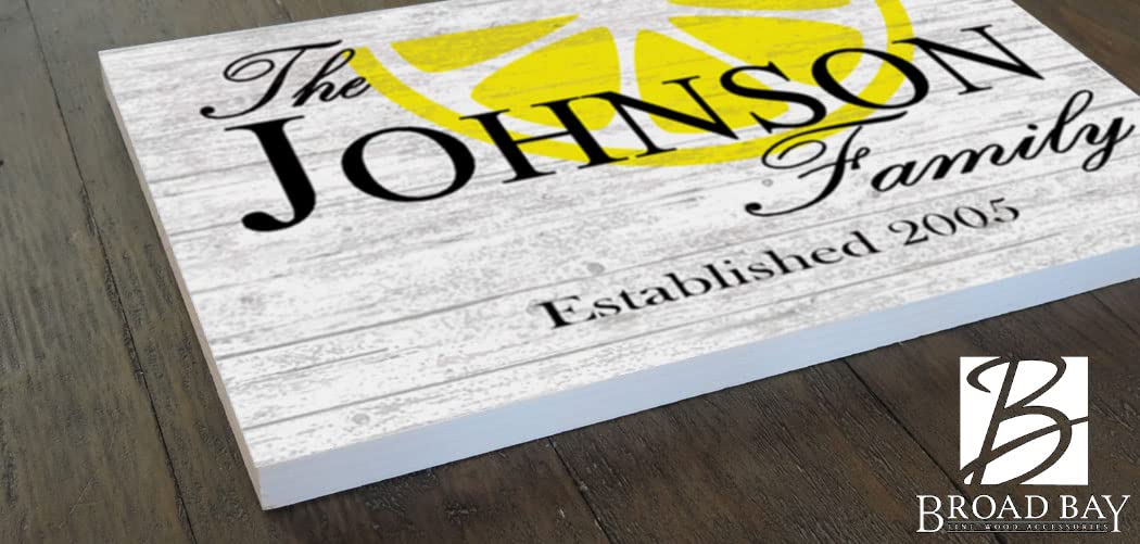 Family Name Sign with Established Date PERSONALIZED Wedding Gift For Couple Custom Wall Decor EST. Date - SOLID WOOD - 16.5" X10.5" (LEMON) - WoodArtSupply