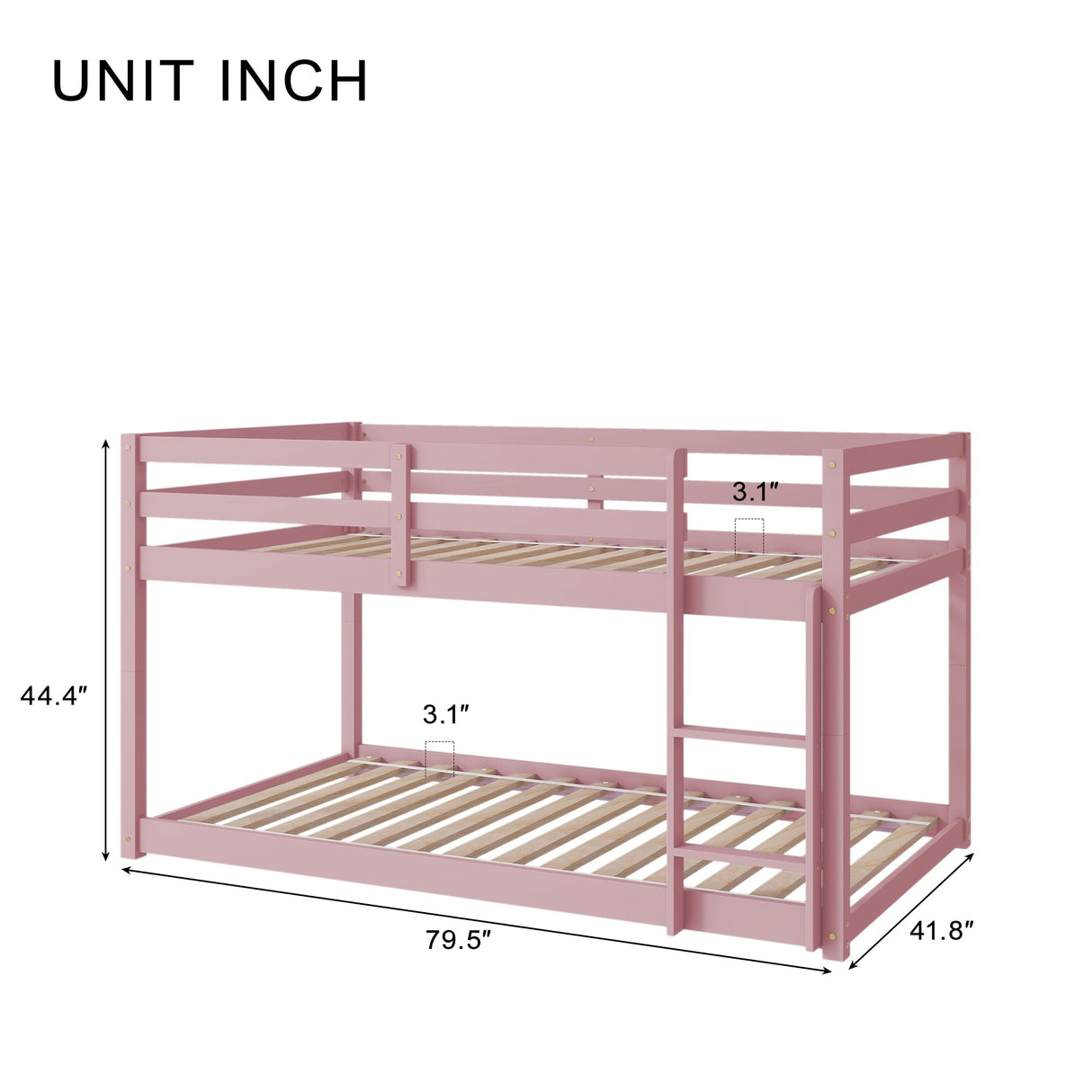 Majnesvon Twin Over Twin Low Bunk Bed with Safety Guardrail, Climbing Ladder, Easy to Assemble, Saving Space, Bed Bedroom Storage Guard Rail Ladder(Pink(New)) Majnesvon