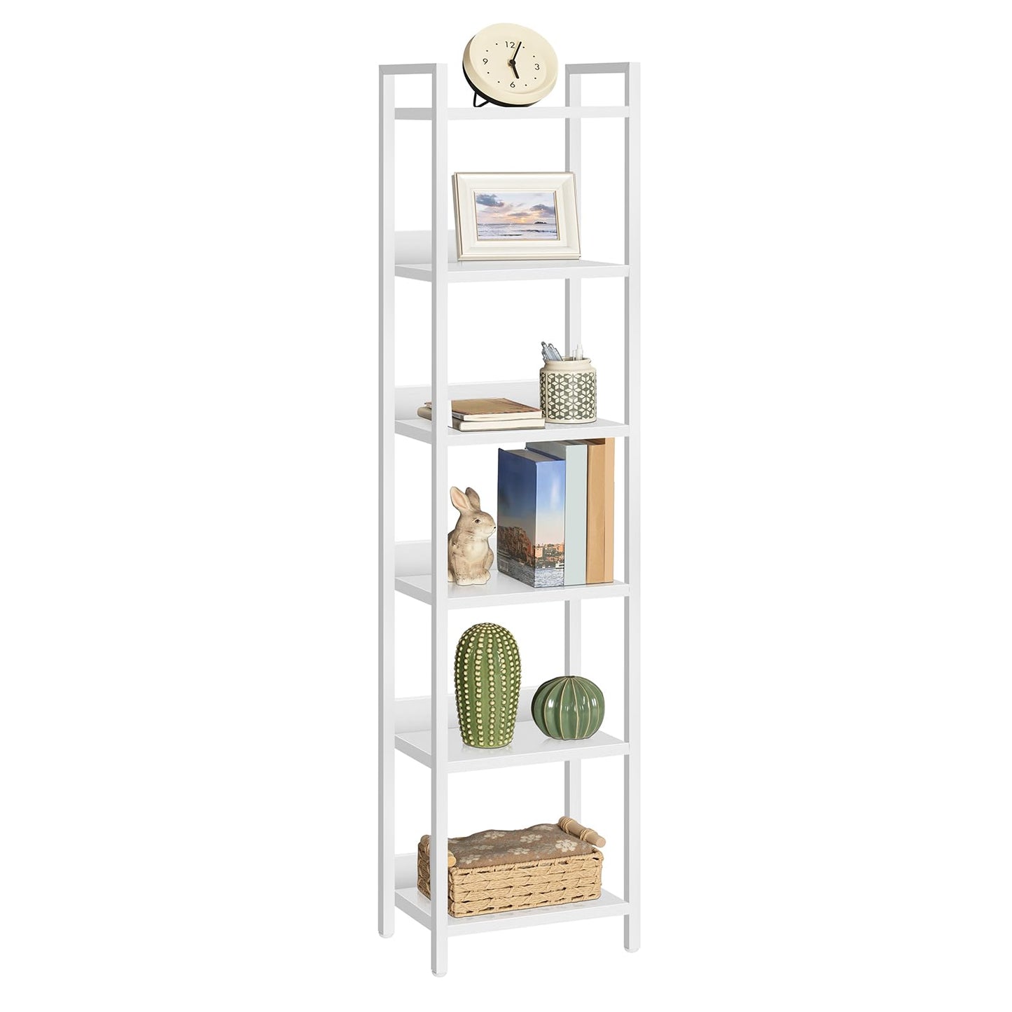 MAHANCRIS 6-Tier Bookshelf, Bookcase, Shelves Organizer for Small Spaces, Storage Shelf Organizer, for Living Room, Bedroom, Study, Balcony, White BKBW6601