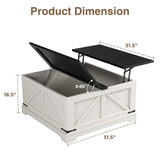 Vabches 31.5" Lift Top Coffee Table with Storage, Farmhouse Square Coffee Tables for Living Room, Center Table with Charging Station and Hidden Space, White Vabches