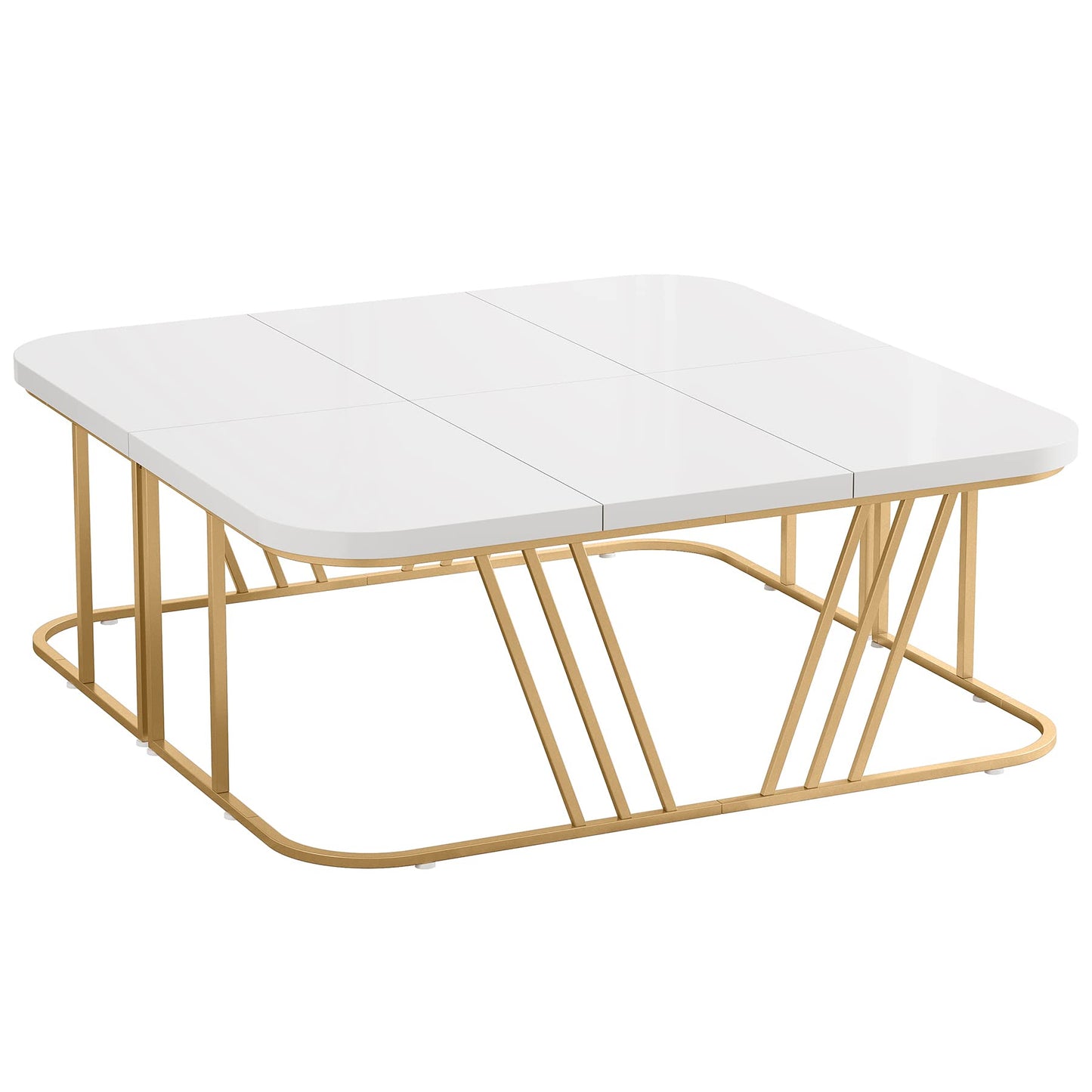 Tribesigns Large Square Dining Table for 8-10 People, Modern 63L X 63W X 29.5H inches Wooden Kitchen Table Dining Room Table, White & Gold, 2 Separate Tables - WoodArtSupply