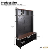 Merax Wood Rustic Hall Tree Entryway Bench with 6 Hooks and Adjustable Shelves, Farmhouse Mudroom Versatile Coat Racks with 16 Open Compartments, Entrance Organizer for Hallway Black Merax