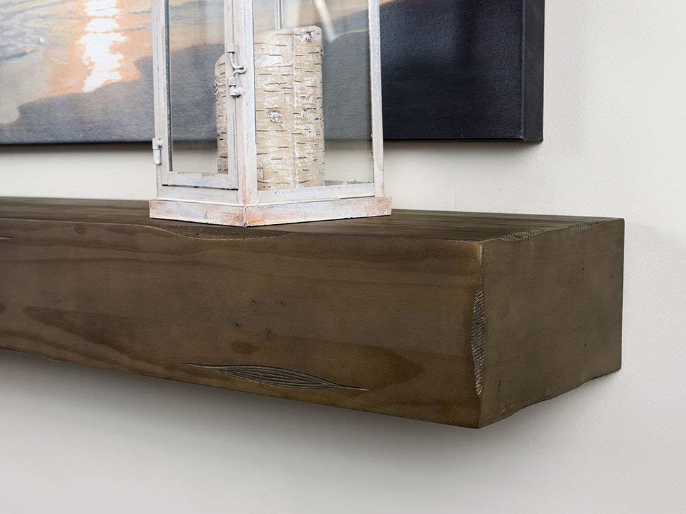 60 Inch Floating Fireplace Mantel Wood Shelf In Ash Rustic - Breckenridge From Mantels Direct | With Corbel Bracket Arches | Wooden Rustic Wall Shelf Perfect for Electric Fireplaces and Décor MANTELSDIRECT