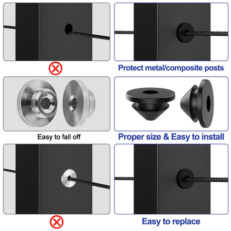 BLIKA 100 Pack Cable Railing Rubber Grommets for 1/8" 5/32" 3/16" Cables for Metal Cable Railing Posts, 1/8" Cable Railing Grommet, Cable Railing Protective Sleeves for Metal Posts, BL10-L BLIKA
