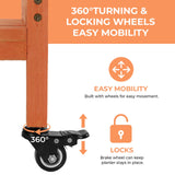 Arlopu Outdoor Potting Bench Garden Table with 4 Wheels, Wooden Planting Table Workstation w/Lattice Back, 3 Levels of Storage, Cabinet Drawer, Open Shelf, for Patio, Garden (Brown, 44.1") Arlopu