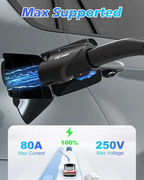 EVDANCE NACS to J1772 Charging Adapter - Max 80 Amp & 250V J1772 EV Adapter Compatible with Tesla High Powered Connectors Destination Chargers and Mobile Connectors (Black) EVDANCE
