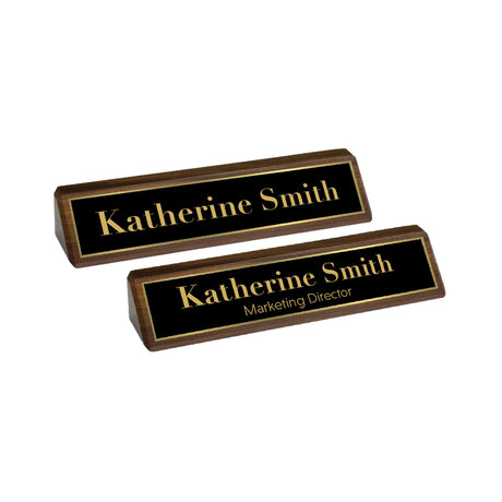 Custom Desk Wedge Name Plate - Personalized Titles and Styles (2x8 Inch, Solid Walnut w/Name Plate) Gem Awards