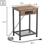 Fixwal Nightstands Set of 2 with Charging Station, End Tables with U-S-B Ports and Power Outlets, Narrow Bedside Table Set of 2 for Living Room, Farmhouse, Sofa Couch (Rustic Brown) Fixwal