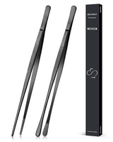 2 Pcs 12-inch Cooking Tweezers Tongs Precision Serrated Tips, Stainless Steel Professional Chef Tweezer Kitchen Tools for BBQ, Plating and Serving (Black) SouxMux