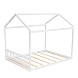 Bellemave White Montessori House Bed Frame for Kids and Teens - Queen Size with Headboard Bellemave