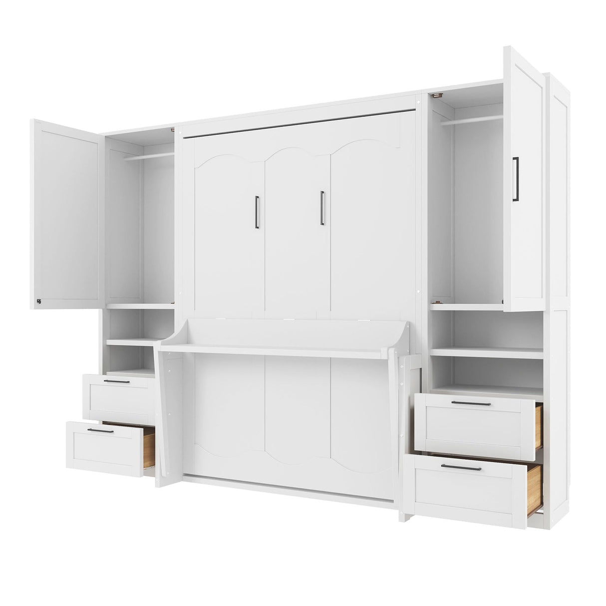 Harper & Bright Designs Full Size Murphy Bed, Wooden Full Wall Bed with Closet, Drawers and Shelves, White Harper & Bright Designs