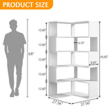 IOTXY 6-Tier L-Shaped Corner Bookshelf - 66" Tall Wooden Freestanding Bookcase with Open Shelf Units, White IOTXY