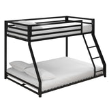 DHP Miles Low Metal Bunk Bed Frame for Kids, With Built-in Ladder, High Guardrail and Metal Slats, Floor Bed Bottom Bunk, No Boxspring Required, For Small Spaces, Twin-Over-Full, Black DHP