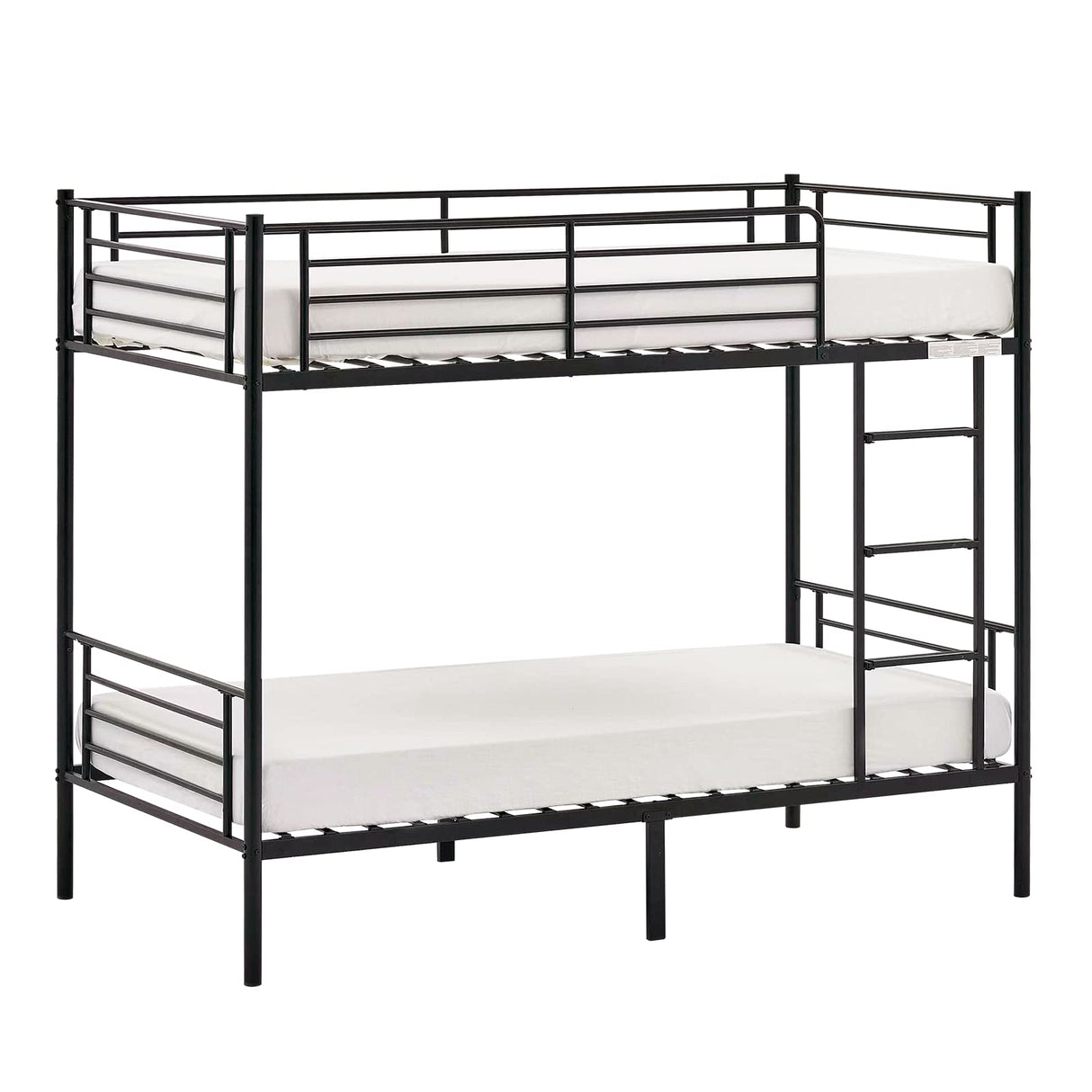 VINGLI Bunk Bed Twin Over Twin for Kids, Teens & Adults Bunk Bed with Stairs & Flat Rungs, Heavy Duty Metal Slats, No Box Spring Needed, Black VINGLI