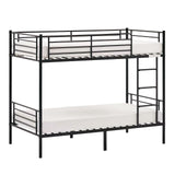 VINGLI Bunk Bed Twin Over Twin for Kids, Teens & Adults Bunk Bed with Stairs & Flat Rungs, Heavy Duty Metal Slats, No Box Spring Needed, Black VINGLI