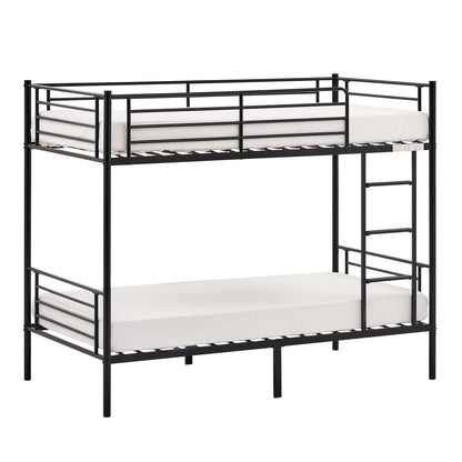 VINGLI Bunk Bed Twin Over Twin for Kids, Teens & Adults Bunk Bed with Stairs & Flat Rungs, Heavy Duty Metal Slats, No Box Spring Needed, Black